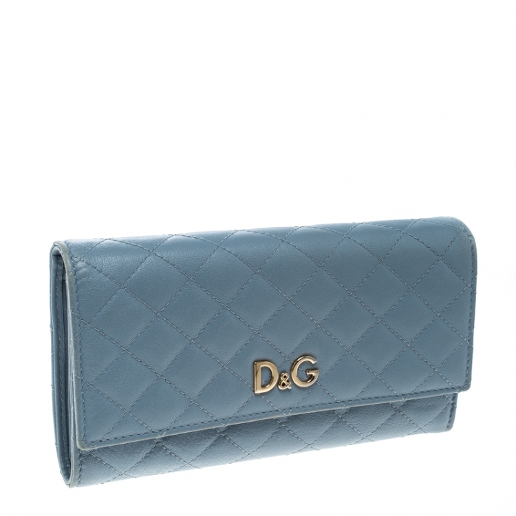 Pre Owned D&G Baby Blue Quilted Leather Tri Fold Continental Wallet