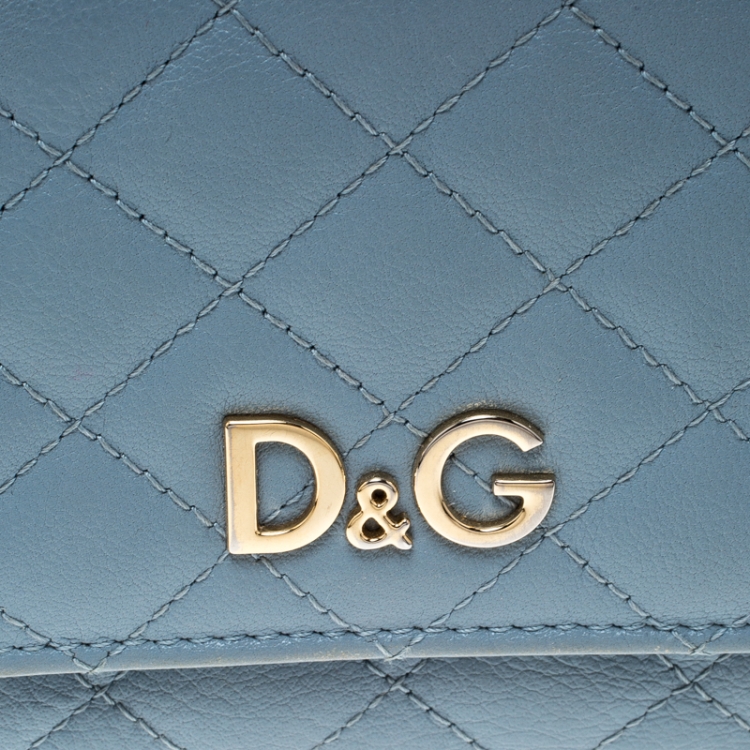 Pre Owned D&G Baby Blue Quilted Leather Tri Fold Continental Wallet