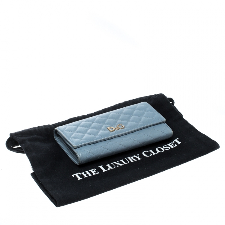Pre Owned D&G Baby Blue Quilted Leather Tri Fold Continental Wallet