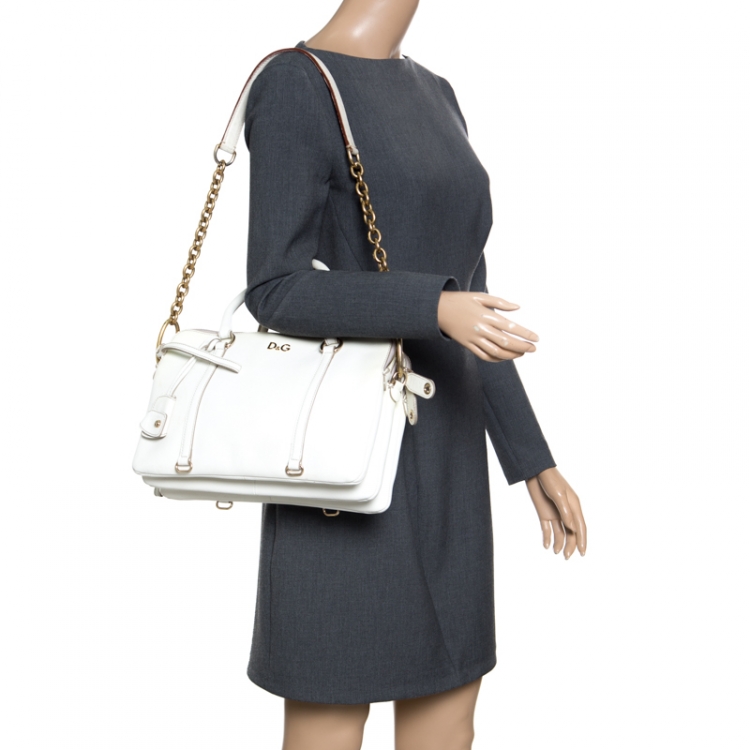 Pre Owned D&G White Leather Triple Shoulder Bag