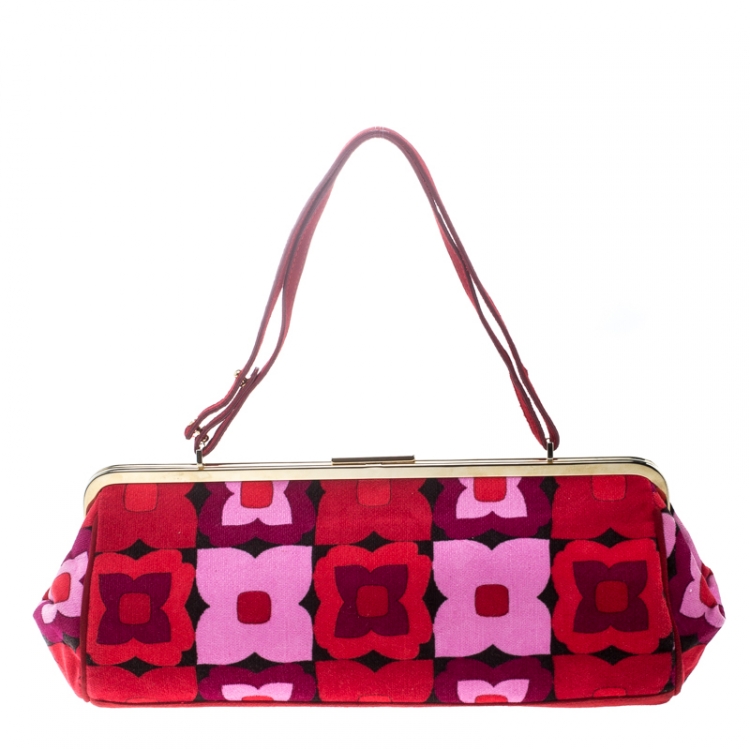 Pre Owned Dolce and Gabbana Multicolor Suede and Fabric Floral Frame Satchel