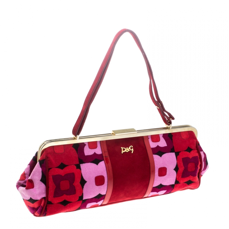 Pre Owned Dolce and Gabbana Multicolor Suede and Fabric Floral Frame Satchel