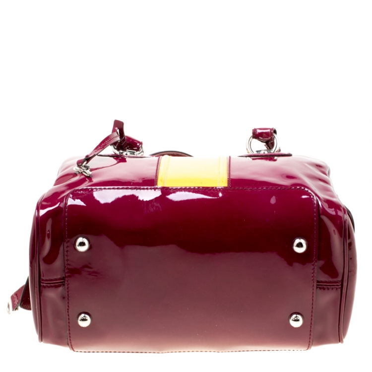 Pre Owned D&G Burgundy/Yellow Patent Leather Lily Stripe Bowler Bag