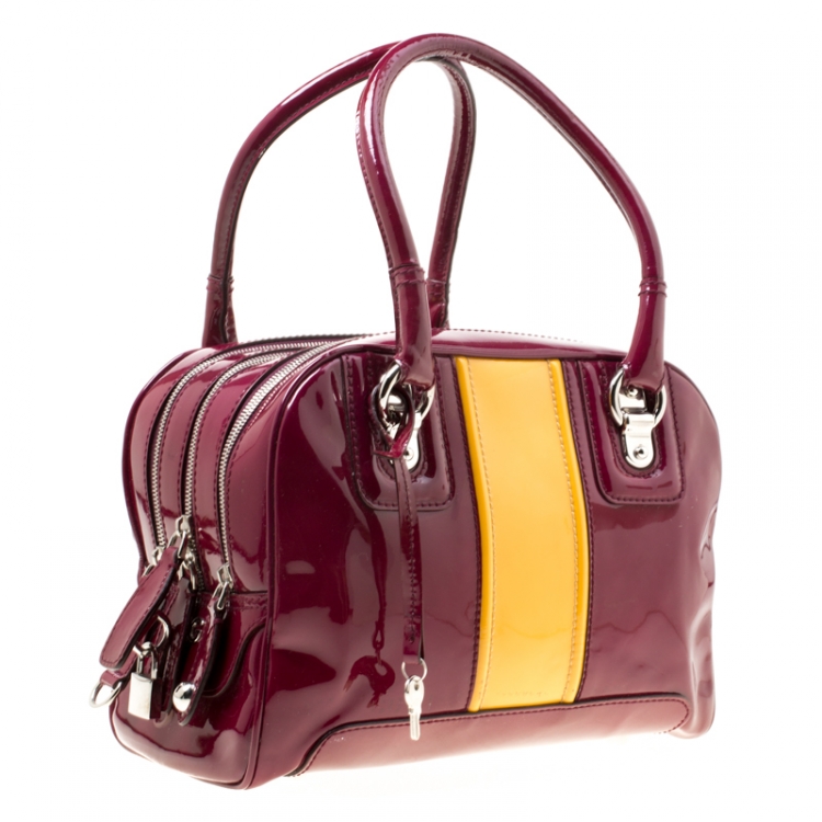 Pre Owned D&G Burgundy/Yellow Patent Leather Lily Stripe Bowler Bag