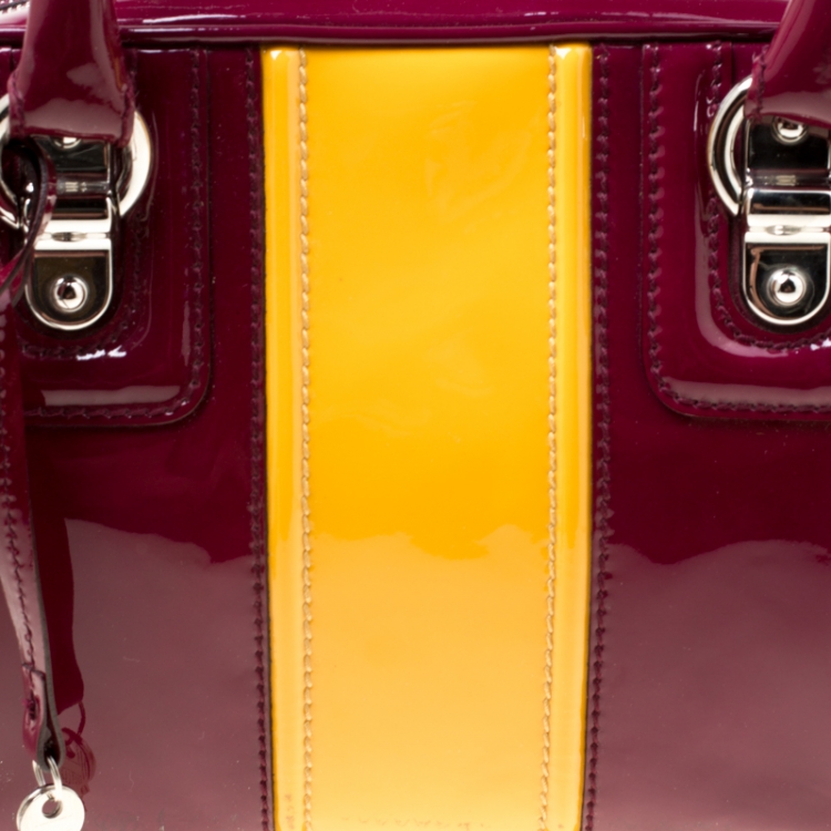 Pre Owned D&G Burgundy/Yellow Patent Leather Lily Stripe Bowler Bag