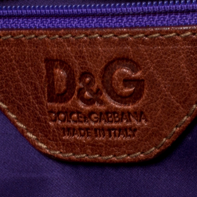 Pre Owned Dolce and Gabbana Brown Leather Embellished Lily Satchel