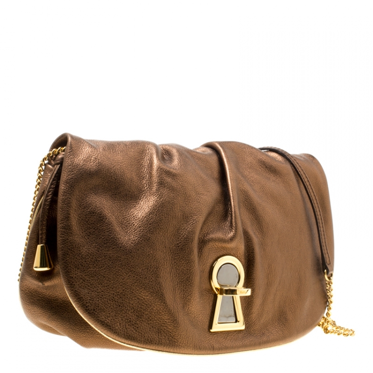 Pre Owned D & G Bronze Leather Vlada Shoulder Bag