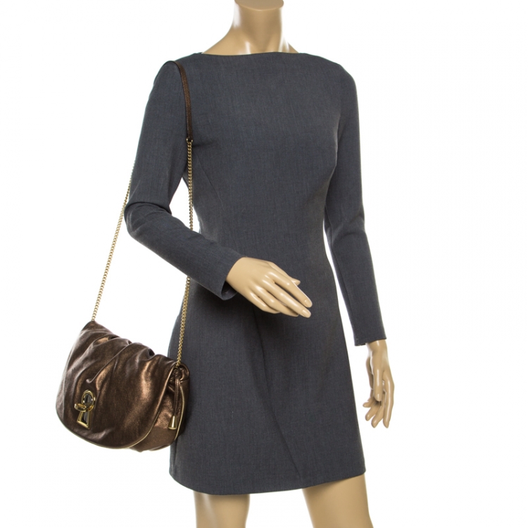 Pre Owned D & G Bronze Leather Vlada Shoulder Bag