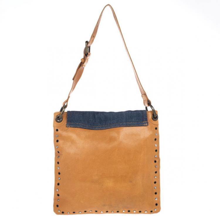 Pre Owned D and G Brown Leather and Denim Messenger Bag