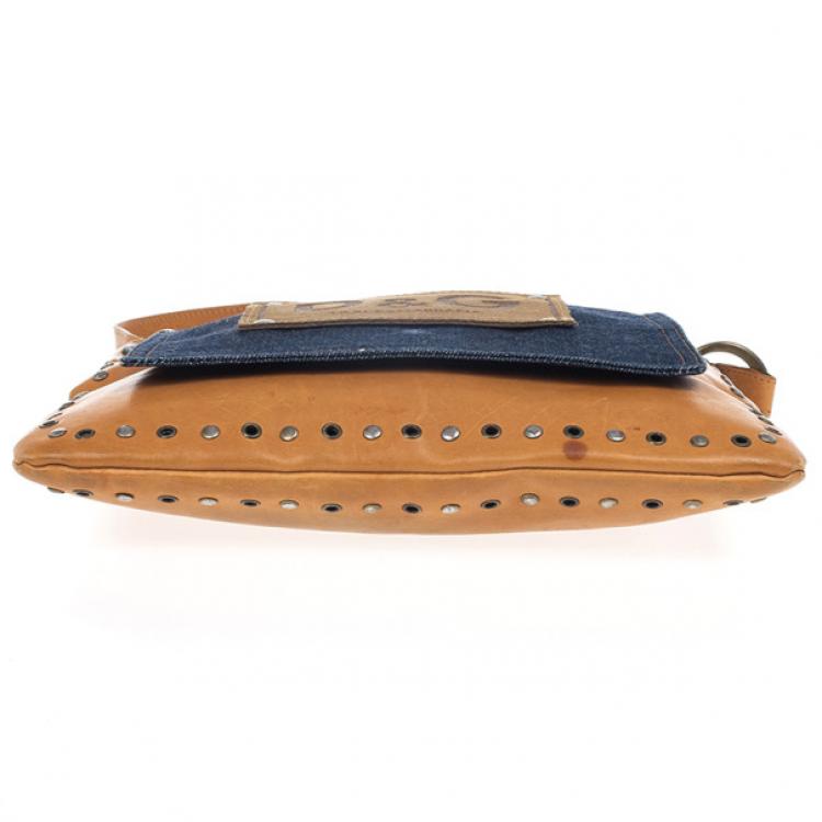 Pre Owned D and G Brown Leather and Denim Messenger Bag