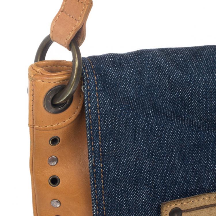 Pre Owned D and G Brown Leather and Denim Messenger Bag
