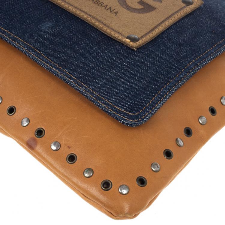 Pre Owned D and G Brown Leather and Denim Messenger Bag