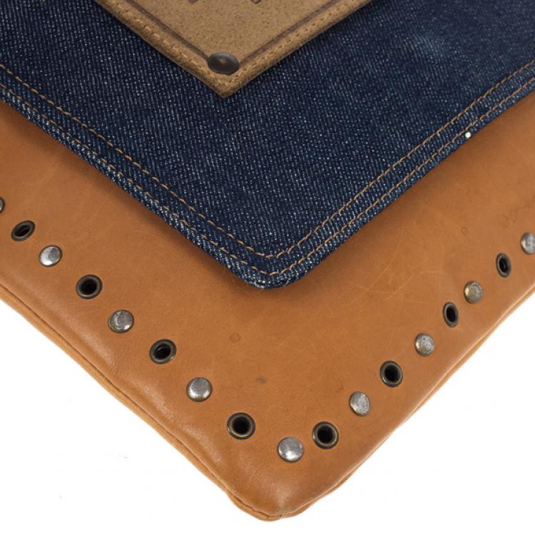 Pre Owned D and G Brown Leather and Denim Messenger Bag