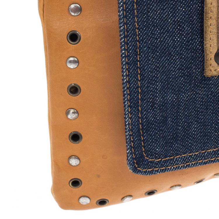 Pre Owned D and G Brown Leather and Denim Messenger Bag