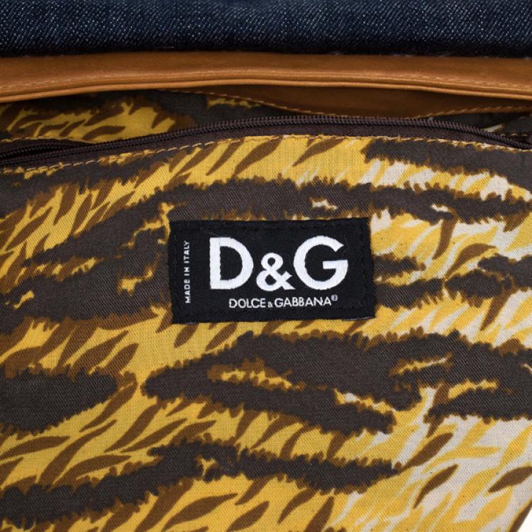 Pre Owned D and G Brown Leather and Denim Messenger Bag