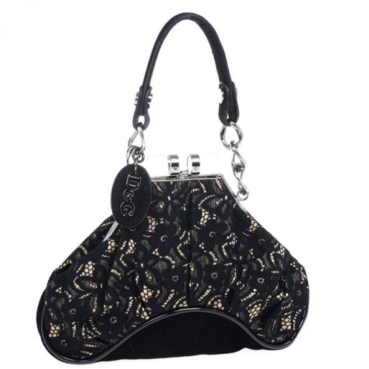 Pre Owned D and G Kiss Lock Frame Lace Clutch