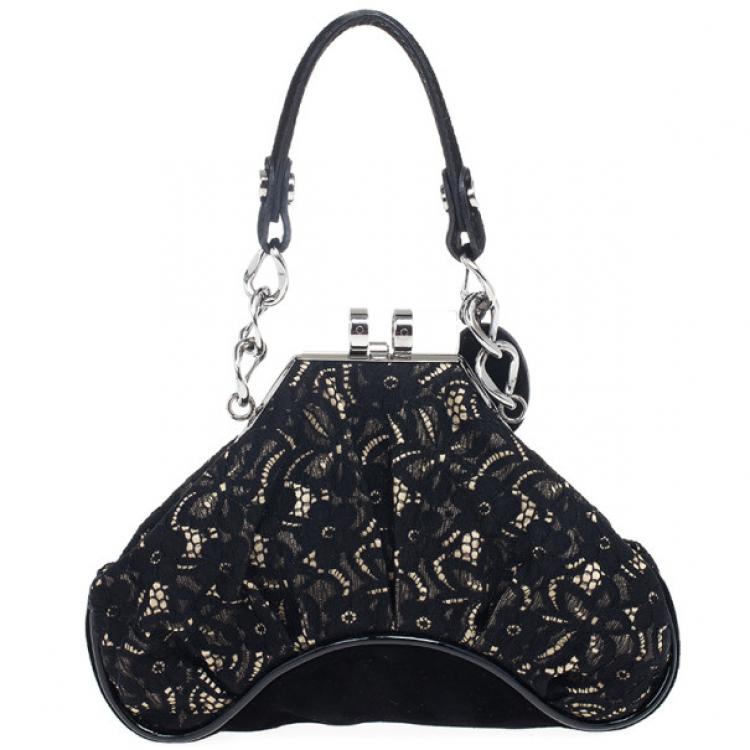 Pre Owned D and G Kiss Lock Frame Lace Clutch