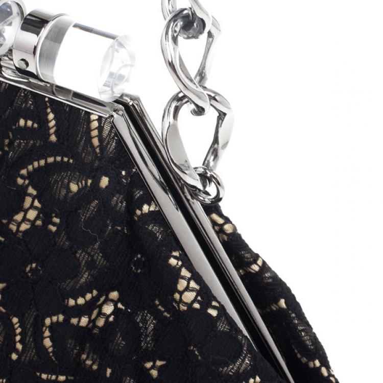 Pre Owned D and G Kiss Lock Frame Lace Clutch