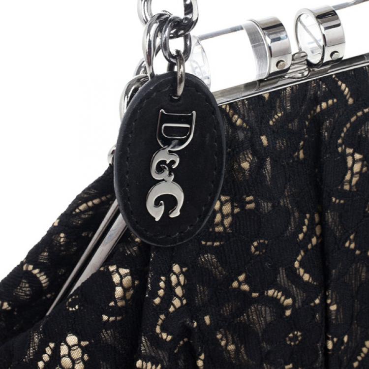 Pre Owned D and G Kiss Lock Frame Lace Clutch