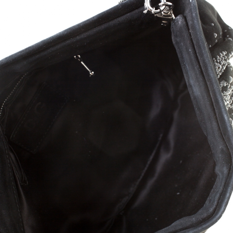 Pre Owned D&G Black Crystal Embellished Suede Chain Clutch