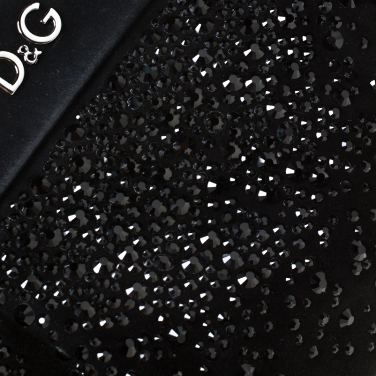 Pre Owned D&G Black Crystal Embellished Suede Chain Clutch