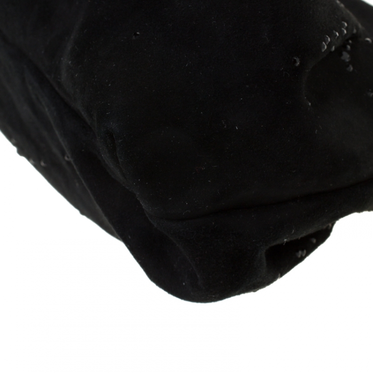 Pre Owned D&G Black Crystal Embellished Suede Chain Clutch