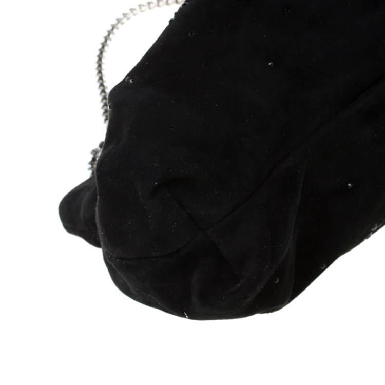 Pre Owned D&G Black Crystal Embellished Suede Chain Clutch