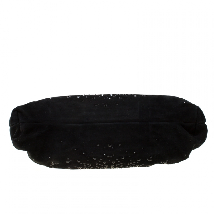 Pre Owned D&G Black Crystal Embellished Suede Chain Clutch