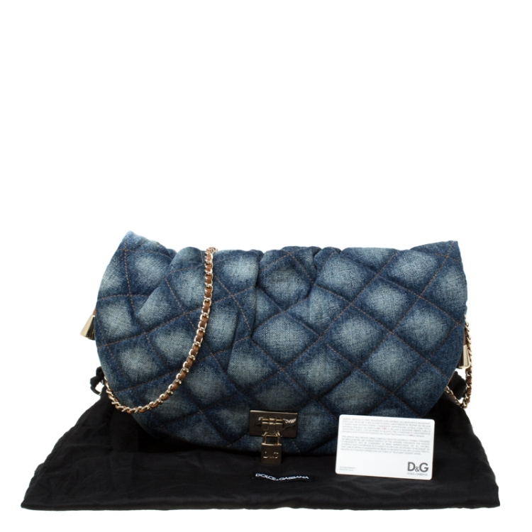 Pre Owned Dolce & Gabbana Quilted Denim Flap Lock Bodybag