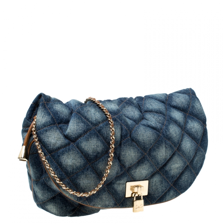 Pre Owned Dolce & Gabbana Quilted Denim Flap Lock Bodybag