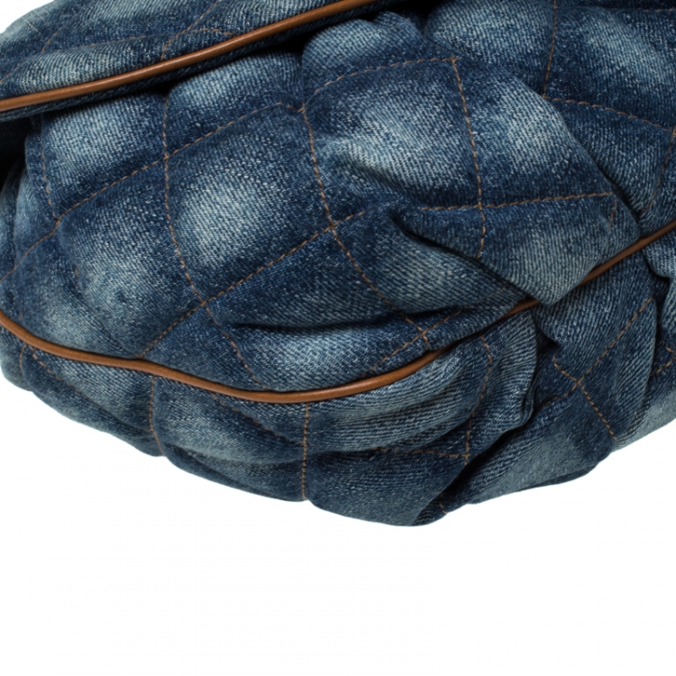 Pre Owned Dolce & Gabbana Quilted Denim Flap Lock Bodybag