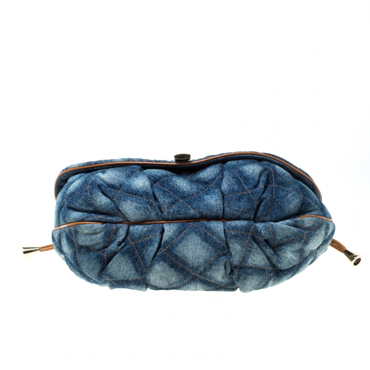 Pre Owned Dolce & Gabbana Quilted Denim Flap Lock Bodybag