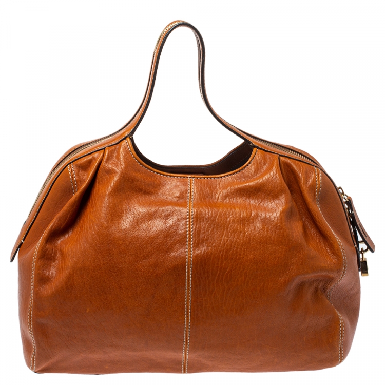 Pre Owned D&G Tan Leather Zip Handle Hobo