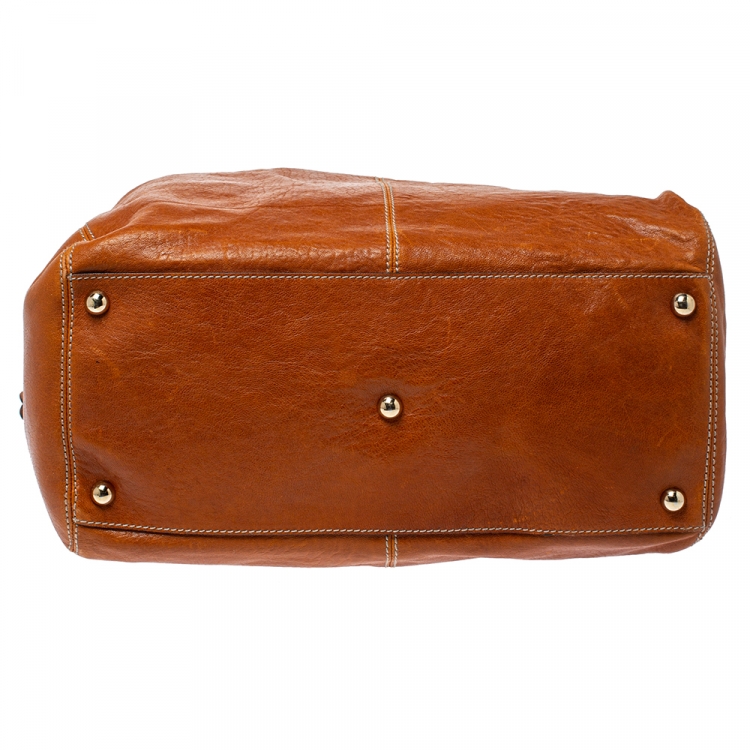 Pre Owned D&G Tan Leather Zip Handle Hobo