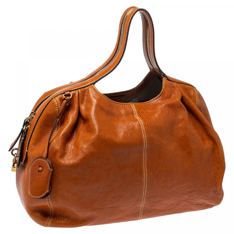 Pre Owned D&G Tan Leather Zip Handle Hobo