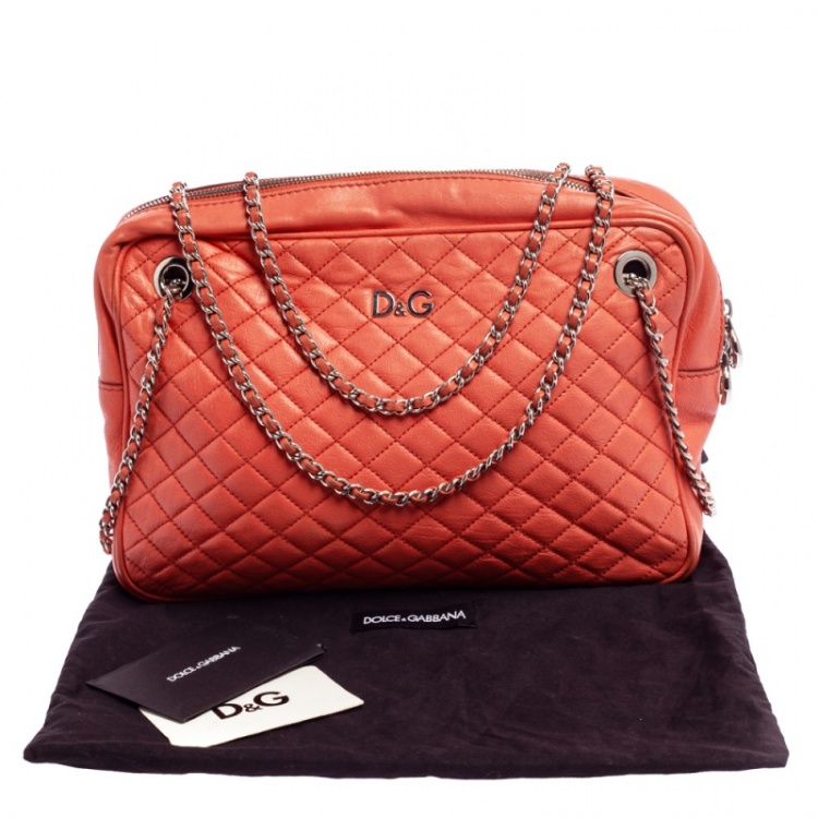 Pre Owned D&G Coral Orange Quilted Leather Lily Glam Shoulder Bag