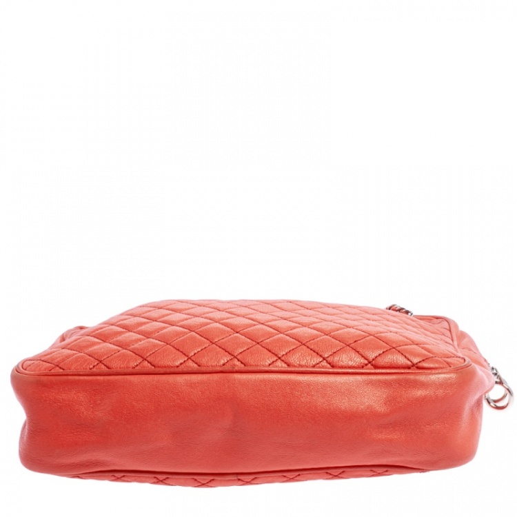 D&G Coral Orange Quilted Leather Lily Glam Shoulder Bag D&G The