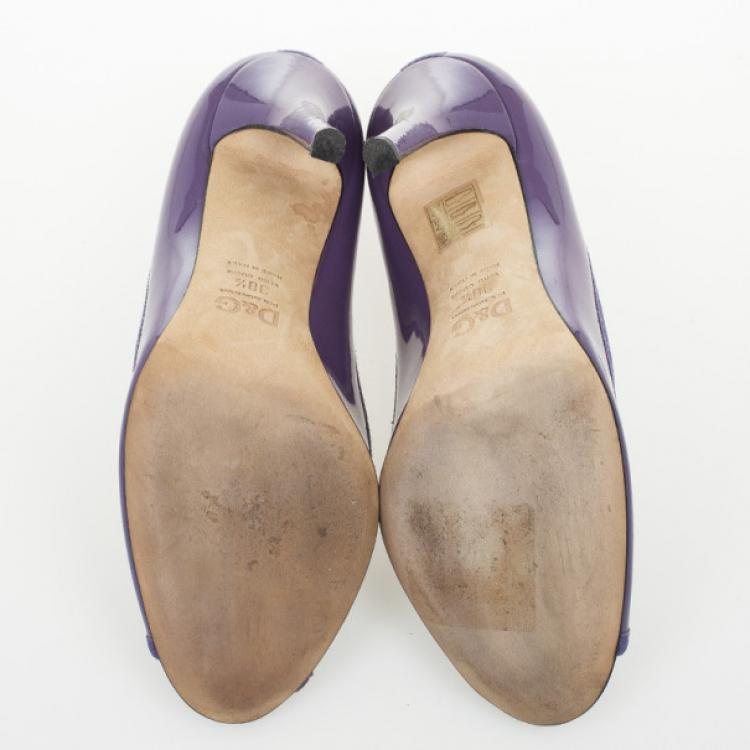 Pre Owned D&amp;G Purple Patent Bow Peep Toe Pumps Size 38.5