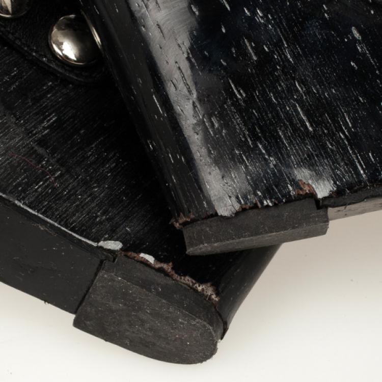 Pre Owned D&G Black Leather Studded Wedges Size 38.5