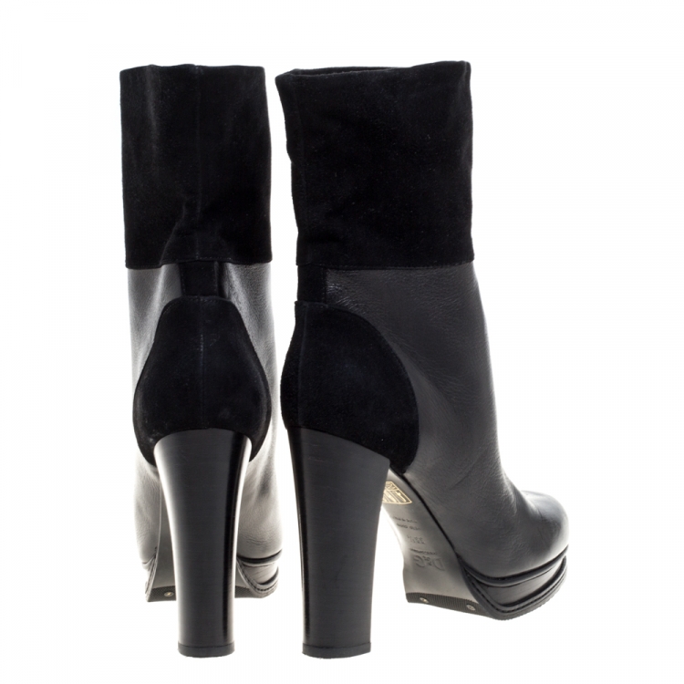 Pre Owned D&G Black Leather and Suede Ankle Boots Size 38.5
