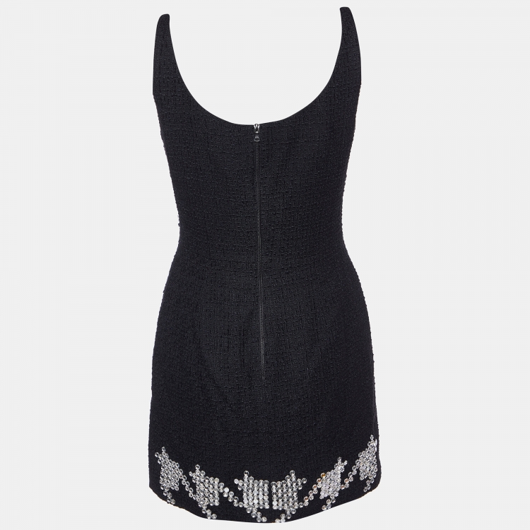 Pre Owned David Koma Black Tweed Houndstooth Crystal Embellished Mini Dress M