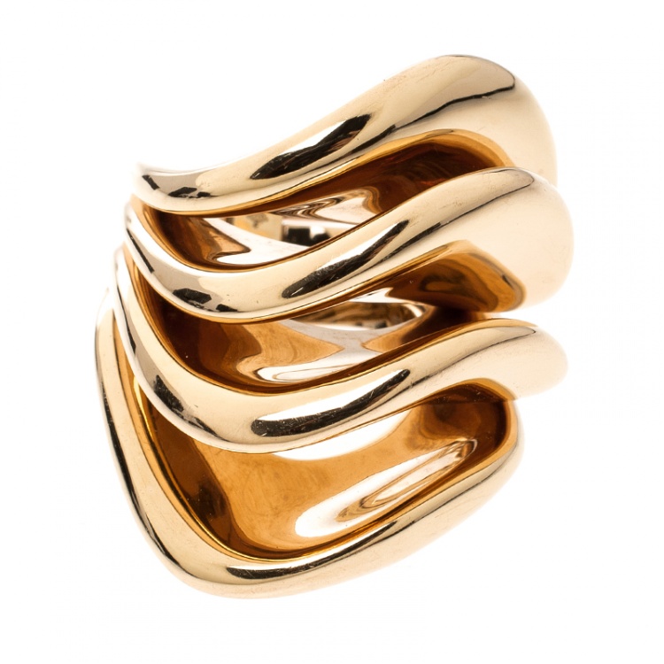 Pre Owned De Grisogono Onde 18k Rose Gold Cocktail Ring Size 55