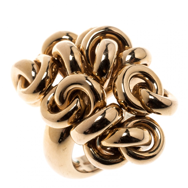 Pre Owned De Grisogono Interlocking Circles 18k Rose Gold Cocktail Ring Size 54