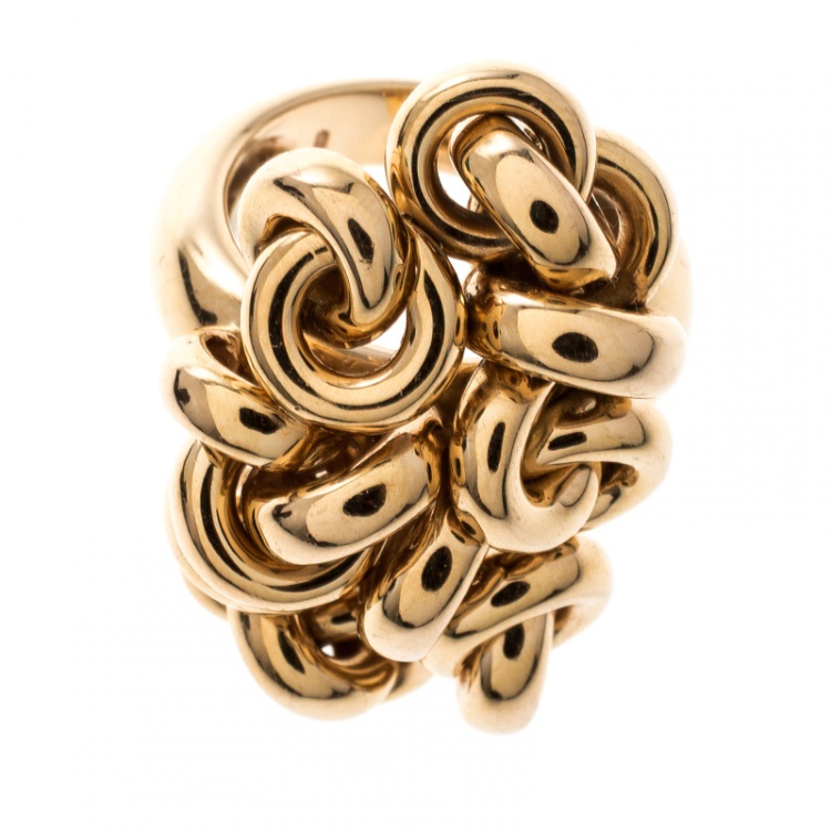 Pre Owned De Grisogono Interlocking Circles 18k Rose Gold Cocktail Ring Size 54