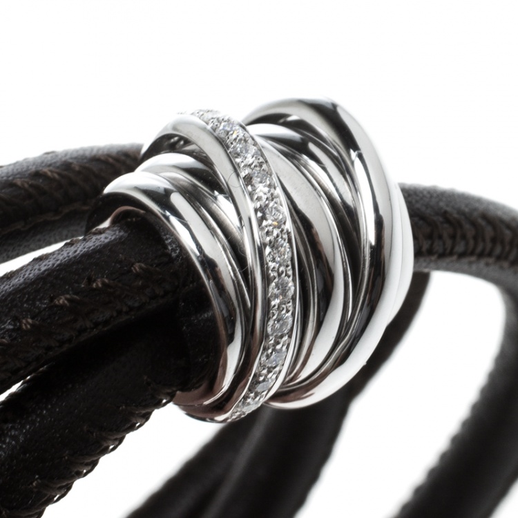 Pre Owned De Grisogono Allegra Diamond 18k White Gold Leather Wrap Bracelet