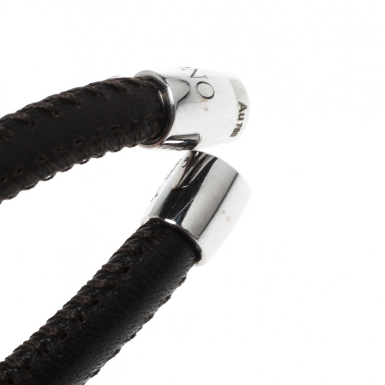 Pre Owned De Grisogono Allegra Diamond 18k White Gold Leather Wrap Bracelet