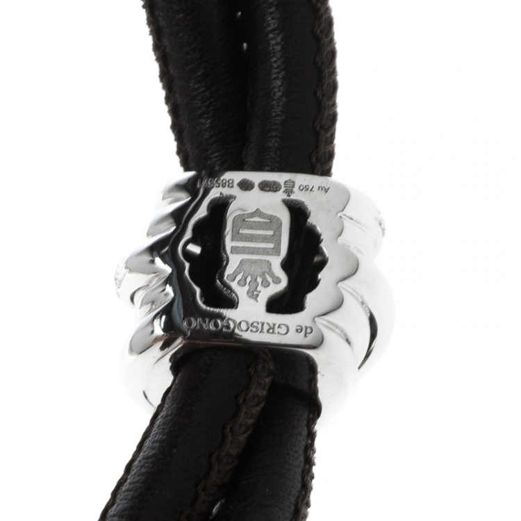 Pre Owned De Grisogono Allegra Diamond 18k White Gold Leather Wrap Bracelet