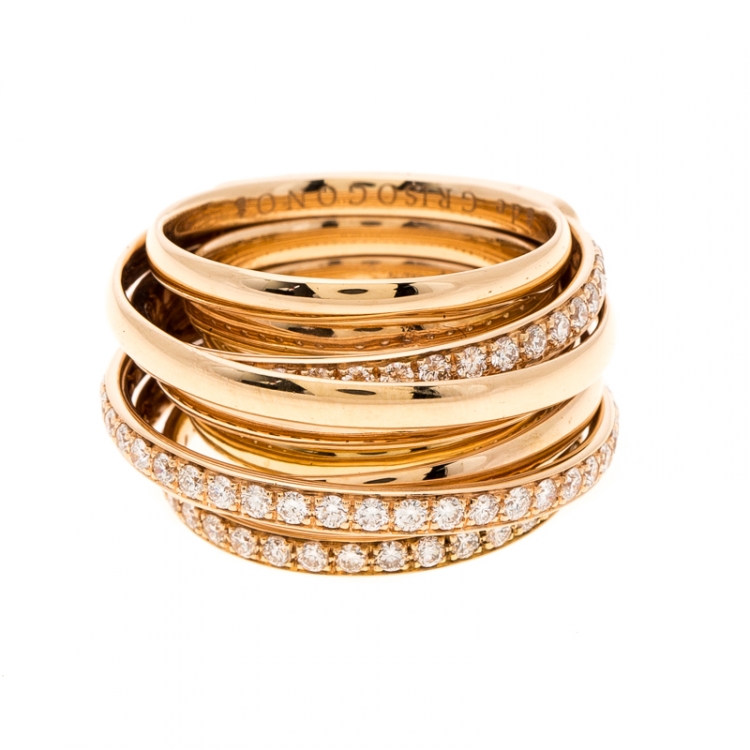 Pre Owned De Grisogono Allegra Pave Diamond 18k Rose Gold Cocktail Ring Size 50.5