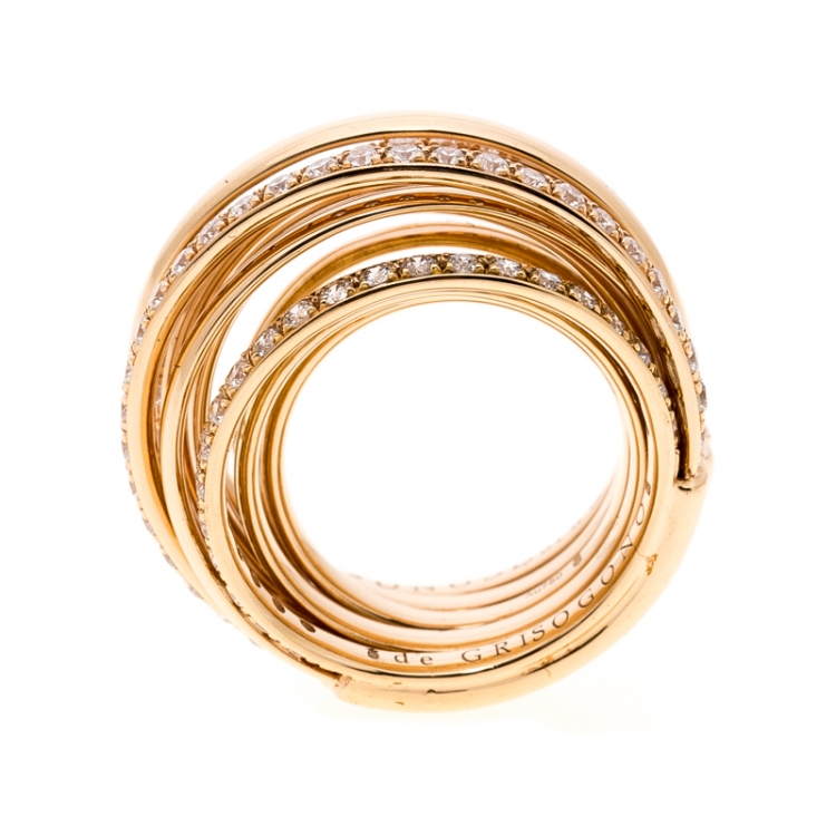 Pre Owned De Grisogono Allegra Pave Diamond 18k Rose Gold Cocktail Ring Size 50.5