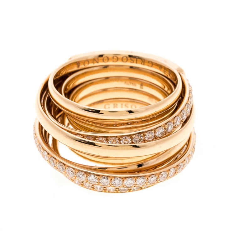 Pre Owned De Grisogono Allegra Pave Diamond 18k Rose Gold Cocktail Ring Size 50.5